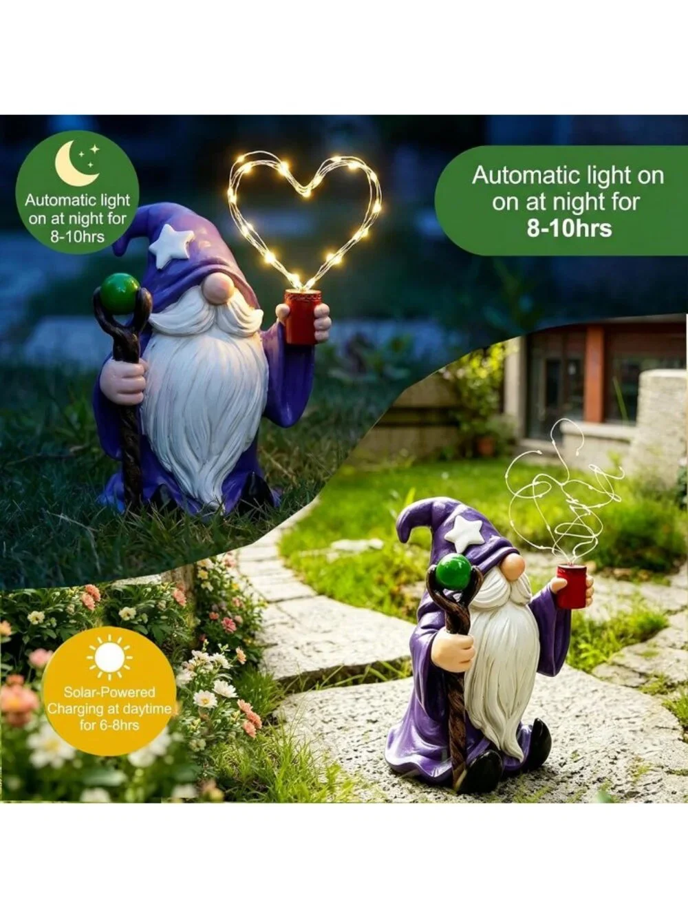 Patriotic Garden Gnome Statue with Fairy Lights | Waterproof Outdoor Decor for